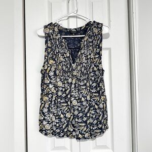 Lucky Brand Navy and White Floral Blouse
